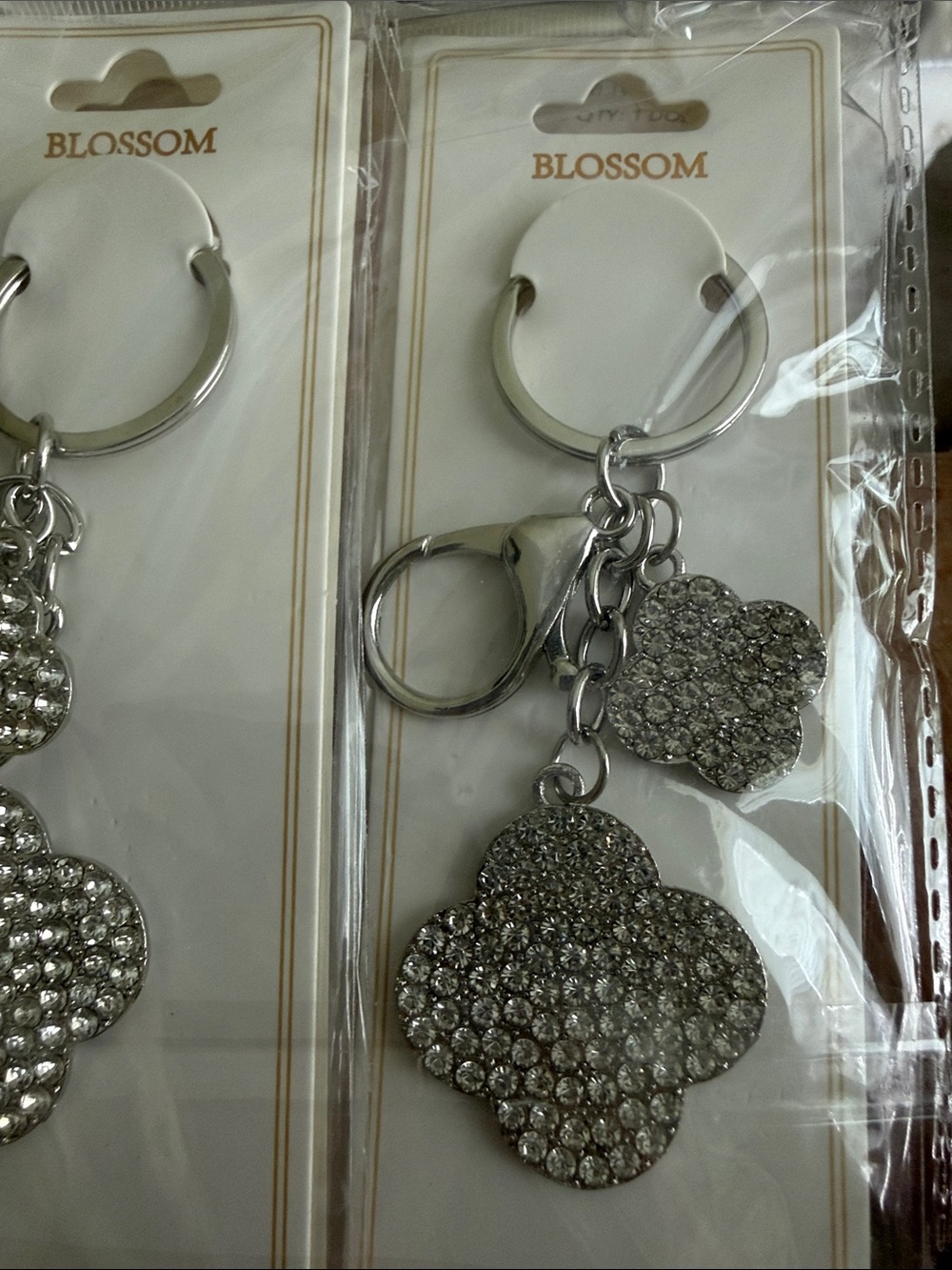 Rhinestone Clover Keychain Charm - Silver & Gold Options NWT - Picture 3 of 3
